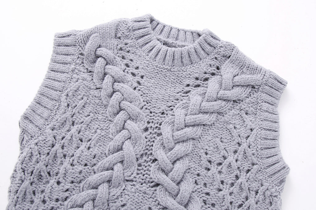 Women Fashion O Neck Sleeveless Twist Crochet Knitting Vest Sweater Female Chic Hollow Out Waistcoat Pullover Tops