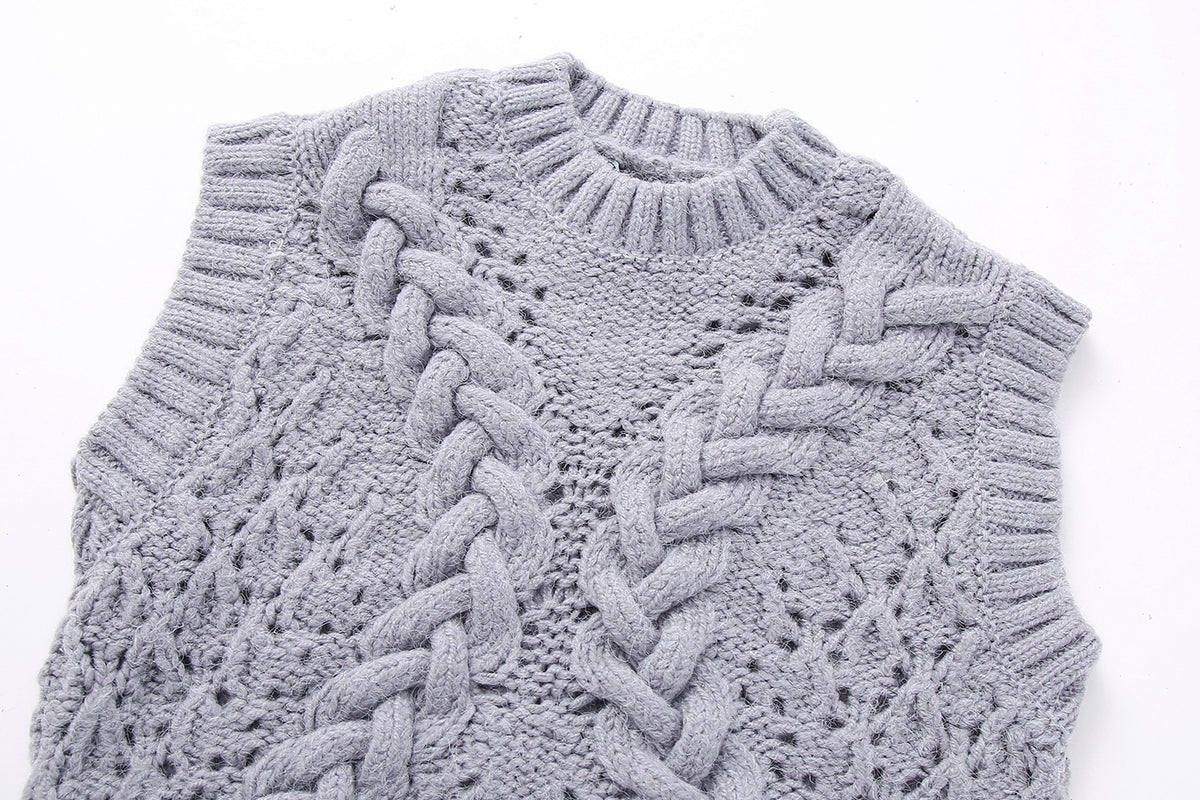 Women Fashion O Neck Sleeveless Twist Crochet Knitting Vest Sweater Female Chic Hollow Out Waistcoat Pullover Tops