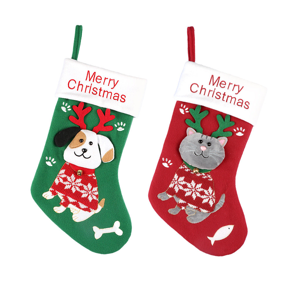 Cute Cat and Dog Christmas Socks Cartoon Christmas Socks Gift Bag Christmas Decorative Socks Christmas Tree Pendant