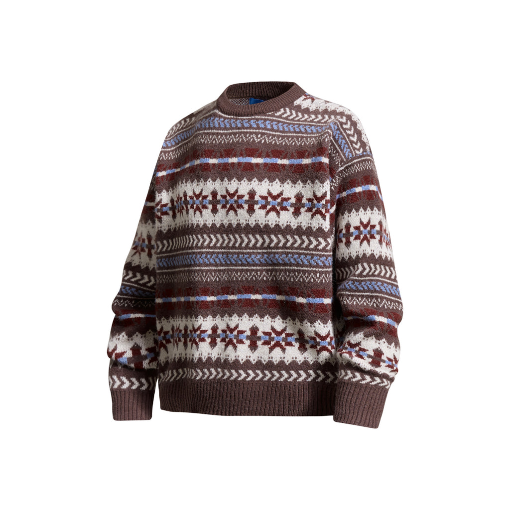 Color Block Geometric Pattern Round Neck Drop Shoulder Loose Knit Pullover Sweater for Men