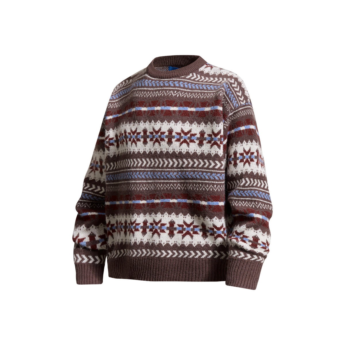Color Block Geometric Pattern Round Neck Drop Shoulder Loose Knit Pullover Sweater for Men