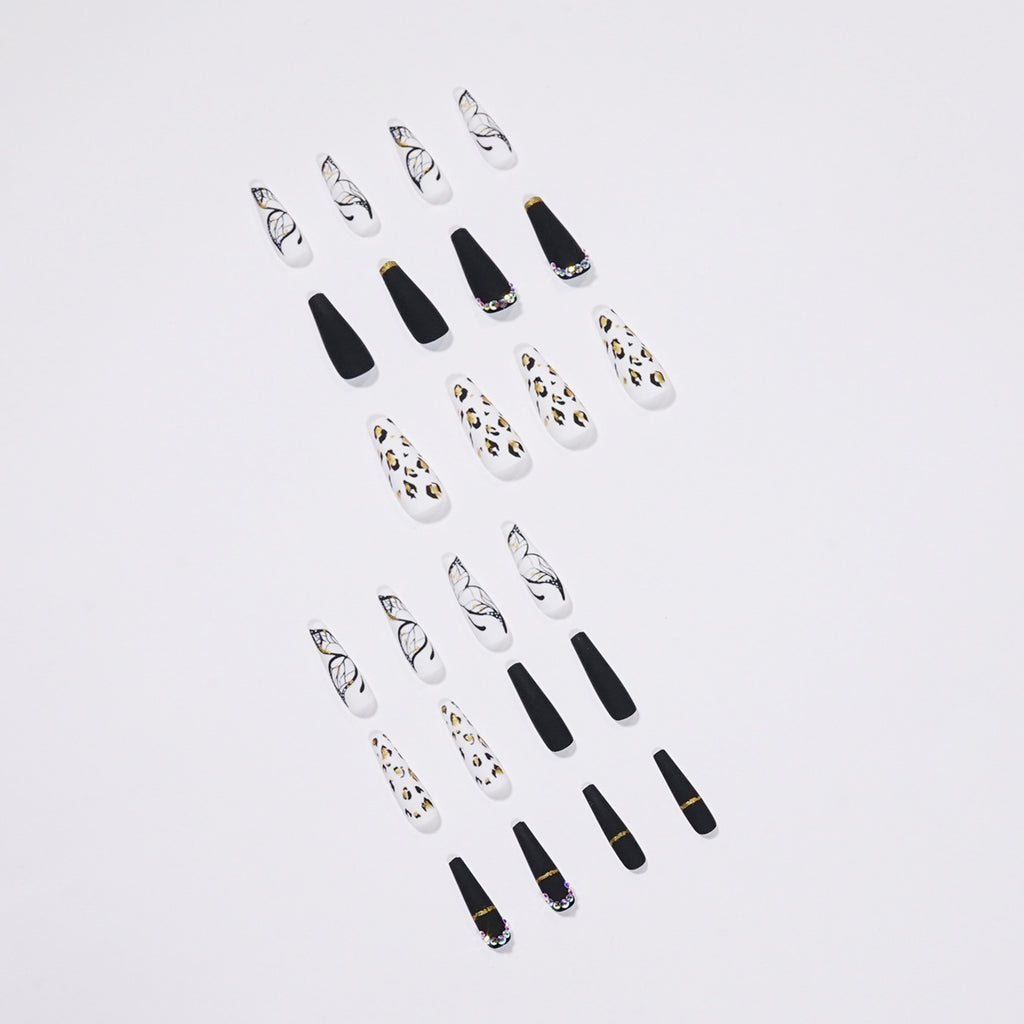 Butterfly Wearing Leopard-Print Nail Piece Scrub Manicure Wearing Nail Patch With Drill Nail Patch