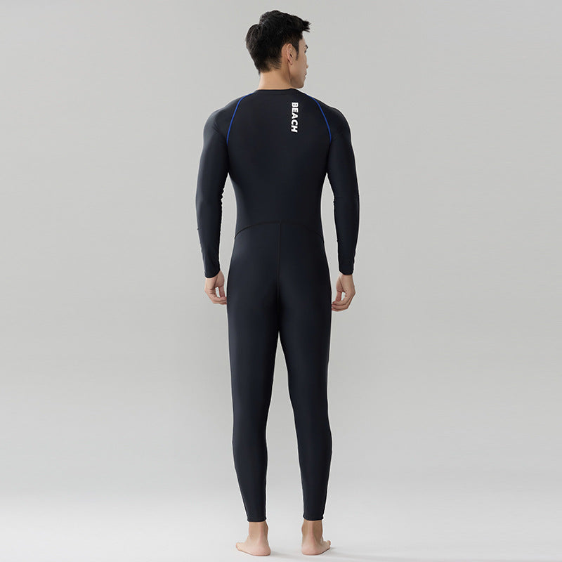 Long Sleeve Men's Full-Body Swimwear with UV Protection, Thickened Design