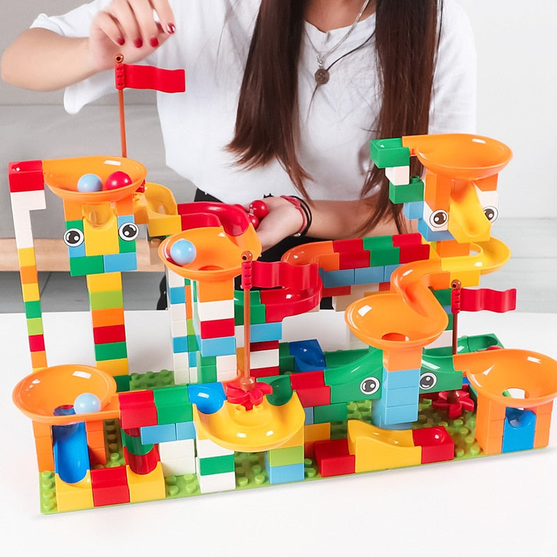 Marble Race Run Maze Balls Track Building Blocks ABS Funnel Slide Big Size Bricks Compatible LegoING Duplo kids Blocks