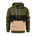 New autumn and winter men's warm plush hoodie, fashionable color blocking casual pullover hoodie, sports hoodie