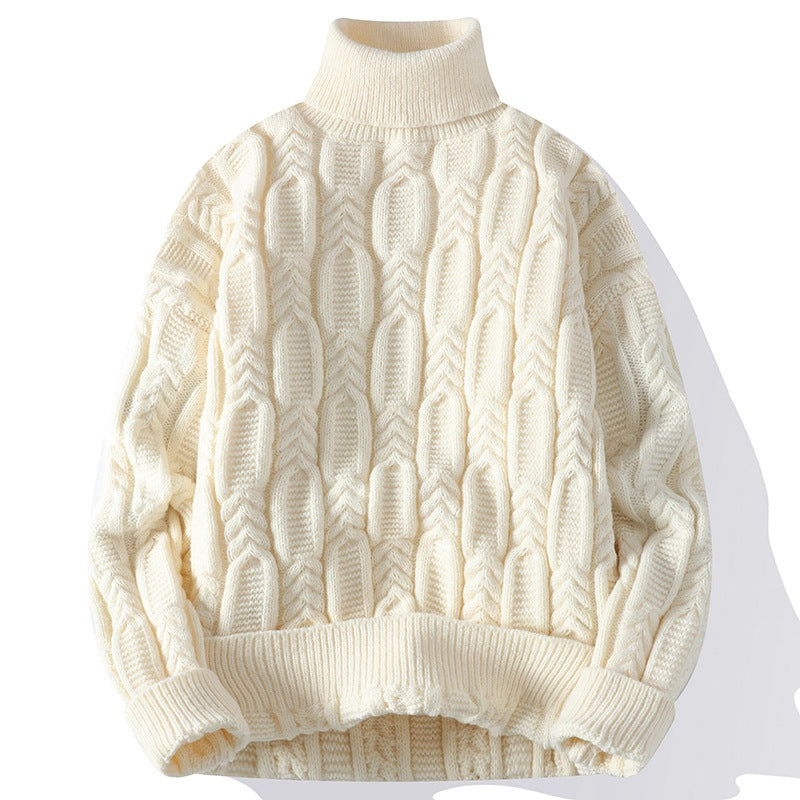 Anyang Dark Red Cable Knit Turtleneck Sweater Thickened Unisex Outerwear