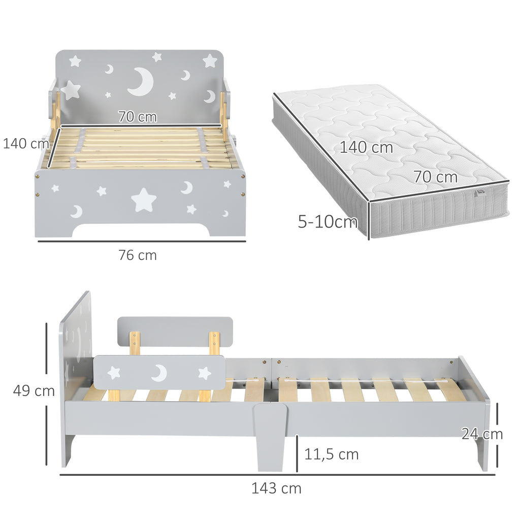 Lit pour enfants de 3 à 6 ans design étoiles et lune sommier à lattes inclus chambre moderne 143 x 76 x 49 cm gris-2