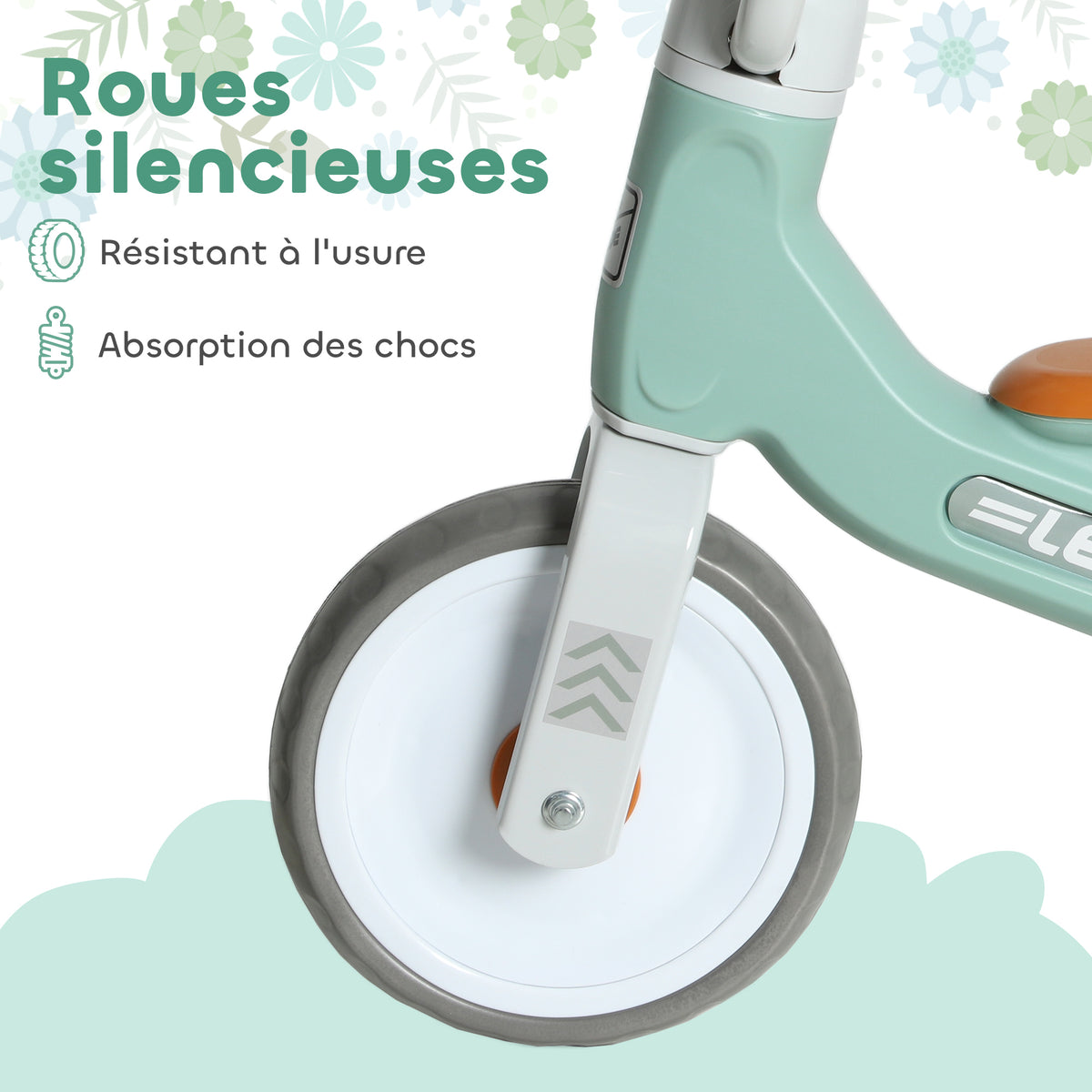 Draisienne bébé 1-3 ans jusqu'à 20 kg, vélo enfants sans pédale, 3 roues silencieuses, 69 x 40 x 49 cm, vert-5