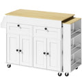 îlot central cuisine avec plateau extensible, desserte de cuisine sur roulettes avec 2 tiroirs, 4 portes, blanc-0
