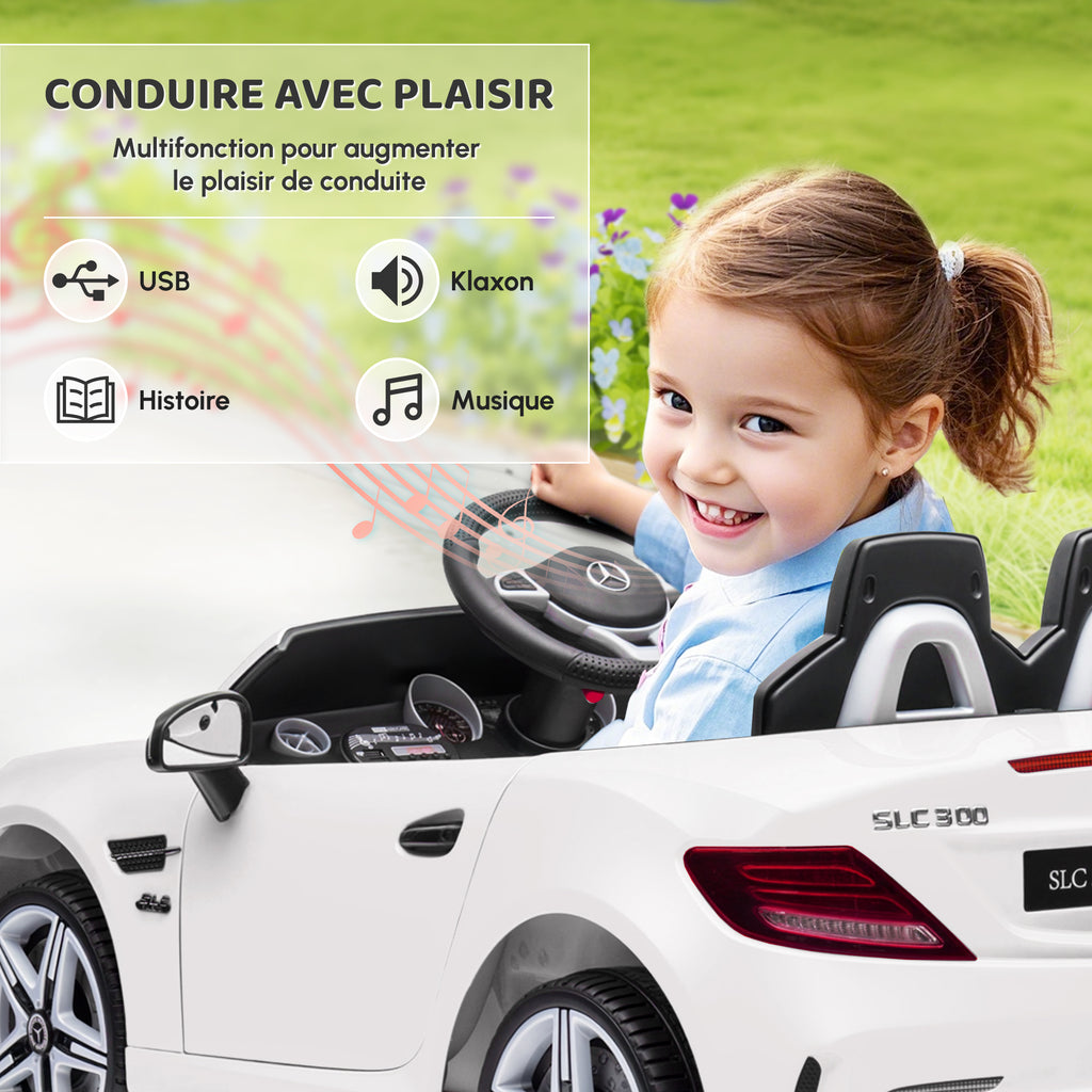 Voiture électrique enfants licence Mercedes SLC 300 12V V. Max. 5 Km/h effets sonores lumineux télécommande blanc-5
