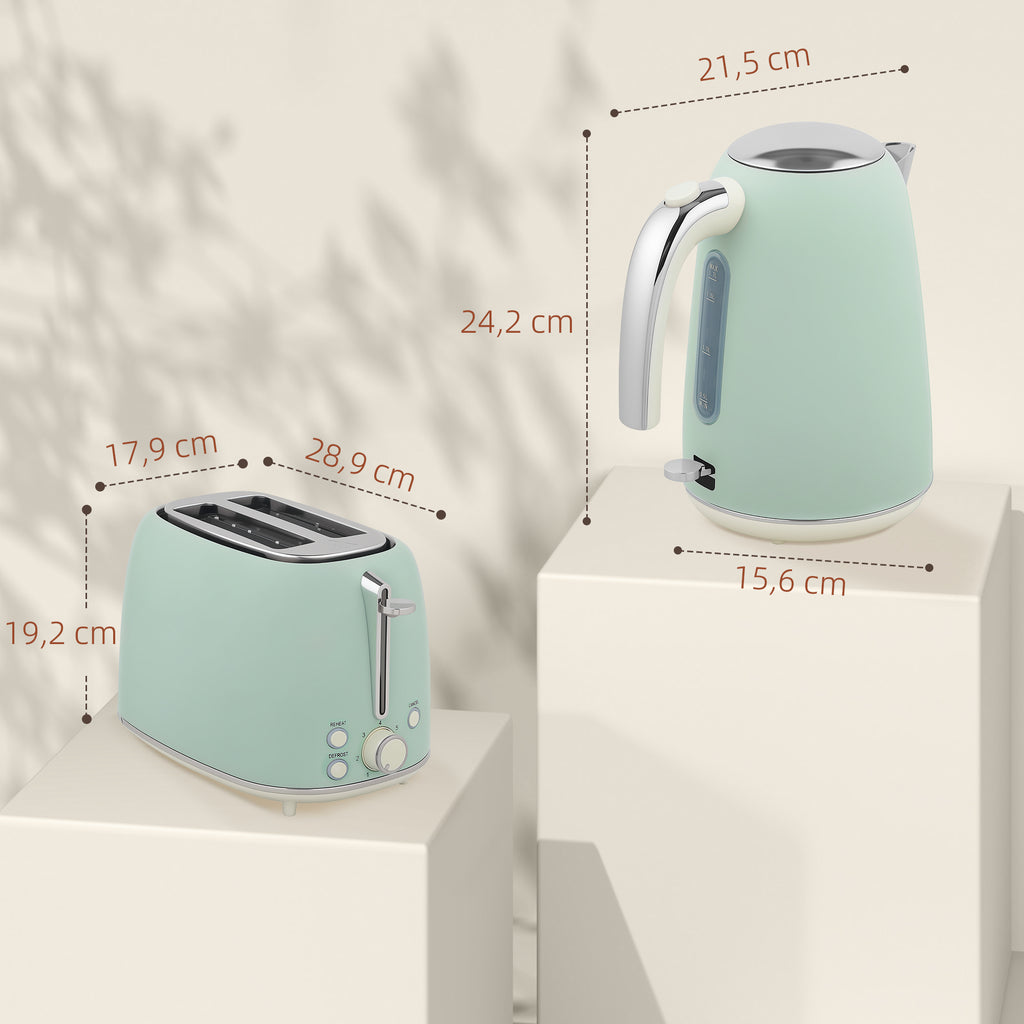 Ensemble bouilloire et grille-pain, bouilloire en acier inoxydable 1,7 L et 2200 W et grille-pain à 2 tranches, vert-2
