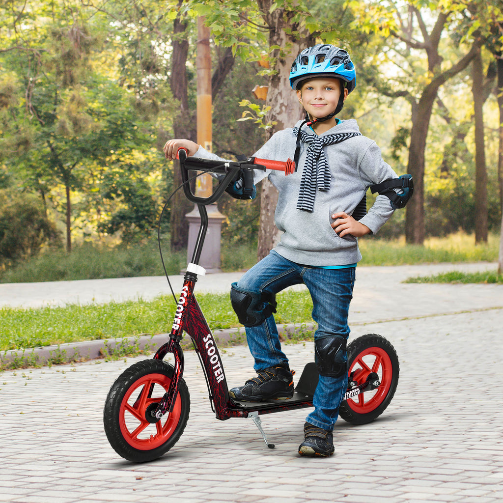 Trottinette patinette scooter enfant grandes roues de 6 à 12 ans hauteur réglable frein arrière béquille rouge-1
