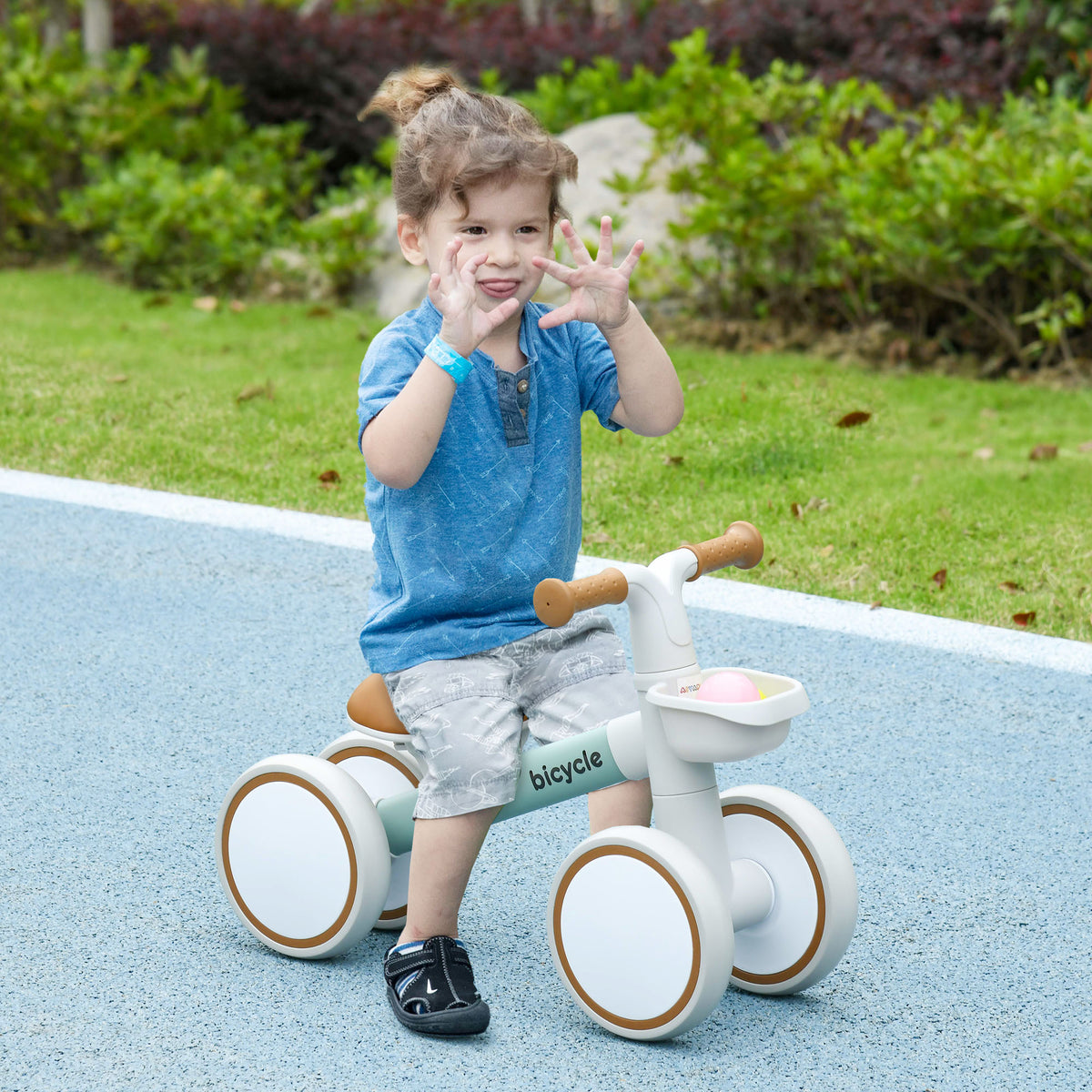 Draisienne vélo Enfant 4 roues selle réglable, guidon ergonomique alliage alu. PP, enfant 1 à 3 ans - Gris Marron vert-1
