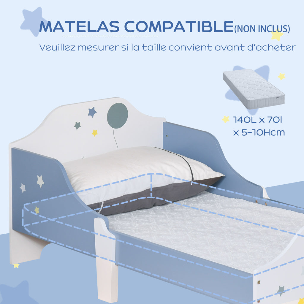 Lit pour enfants de 3 à 6 ans design étoiles sommier à lattes inclus chambre moderne 143 x 74 x 59 cm bleu blanc-6