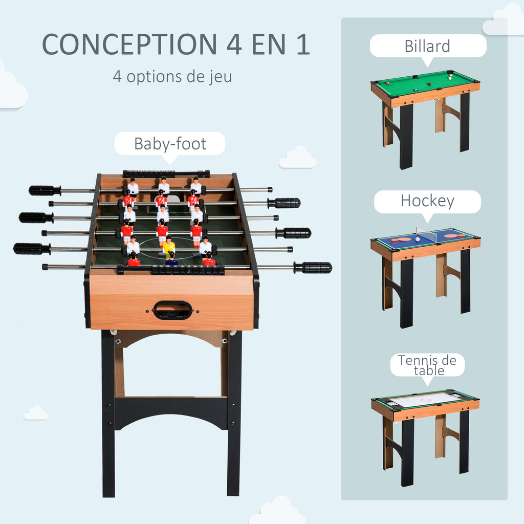 Mini Table multi jeux 4 en 1 babyfoot billard air hockey ping-pong avec accessoires en bois 92L x 78l x 80H cm-3
