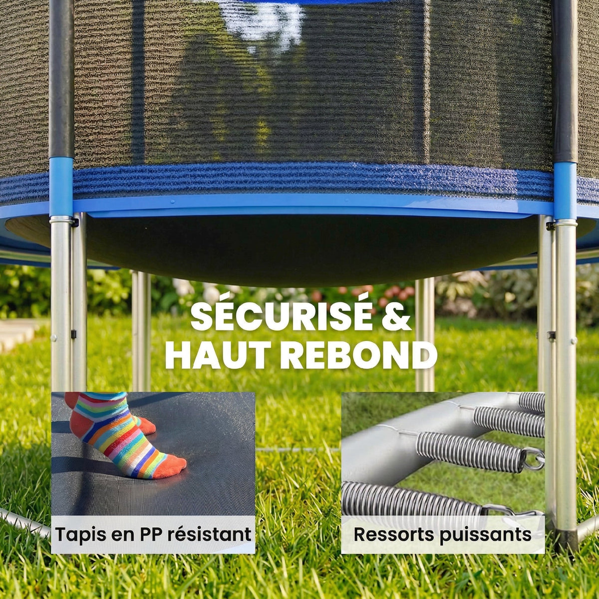 Trampoline Extérieur Trampoline de Jardin Enfants et Adultes 6 Poteaux au Sol  Charge 80kg 36 Ressorts Ø183cm Bleu-5