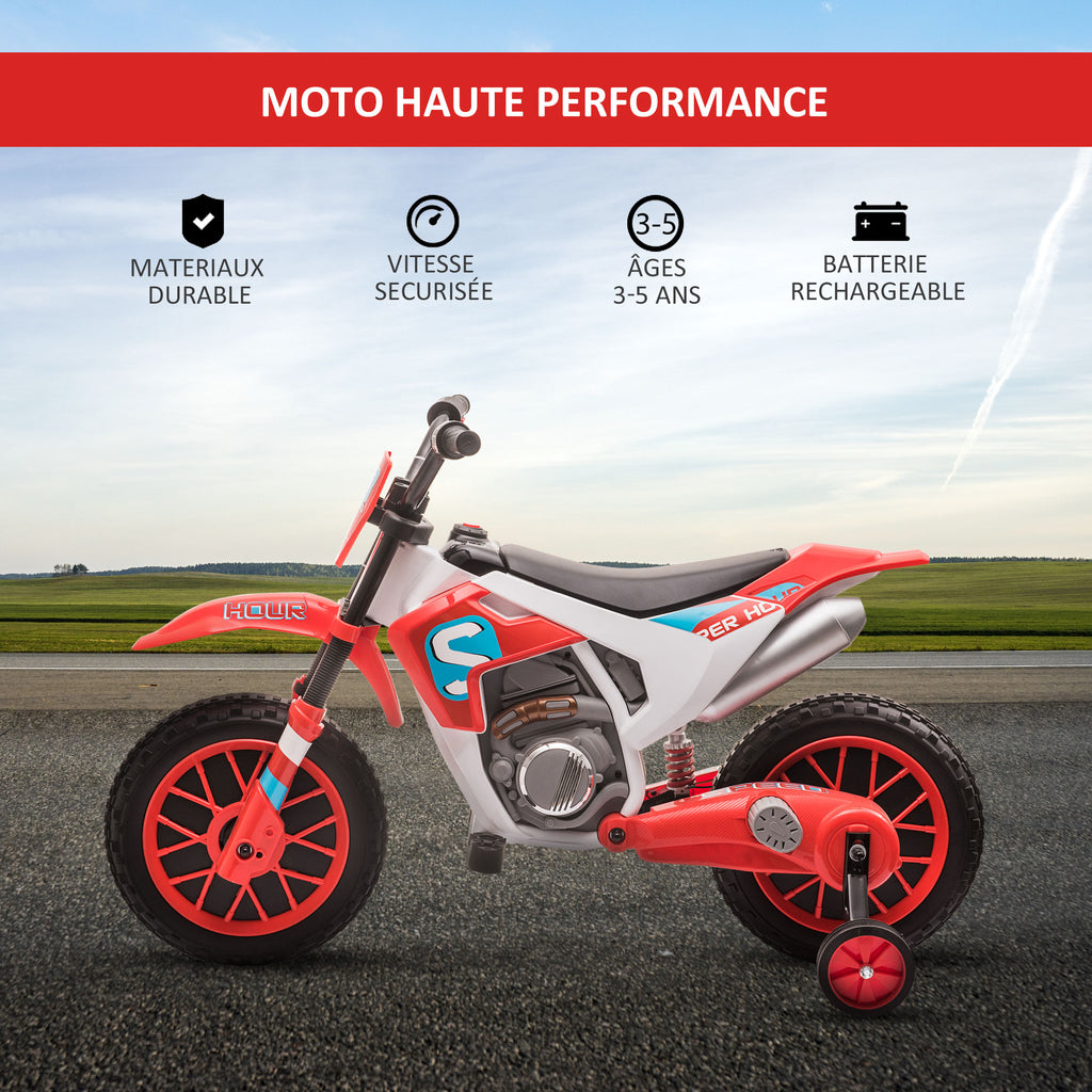Moto Cross électrique Enfant 3 à 6 Ans 12 V 3-8 Km/h avec roulettes latérales Amovibles 106,5x51,5x68cm Rouge-5