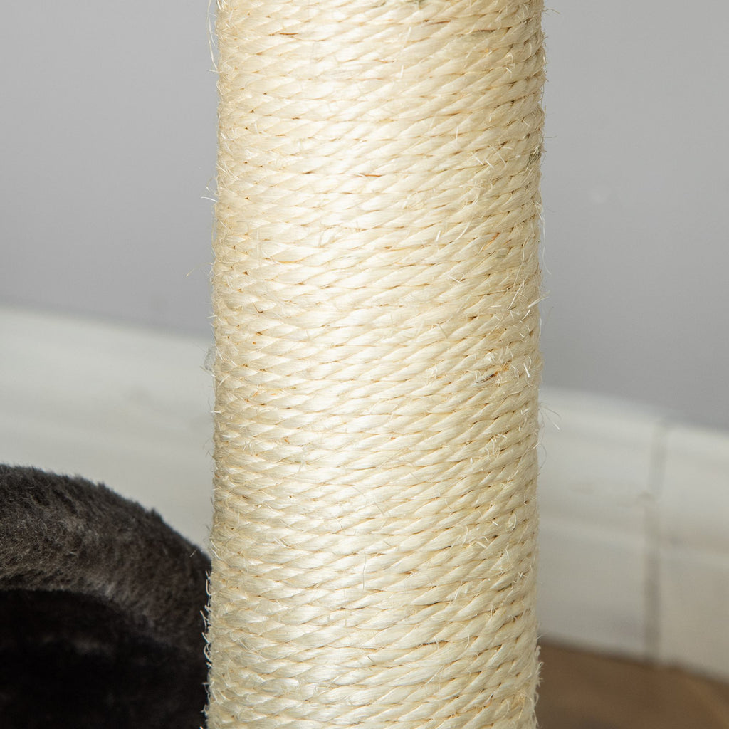Arbre à chat griffoir grattoir design jeu boule suspendue + plateforme peluche sisal naturel gris foncé-8