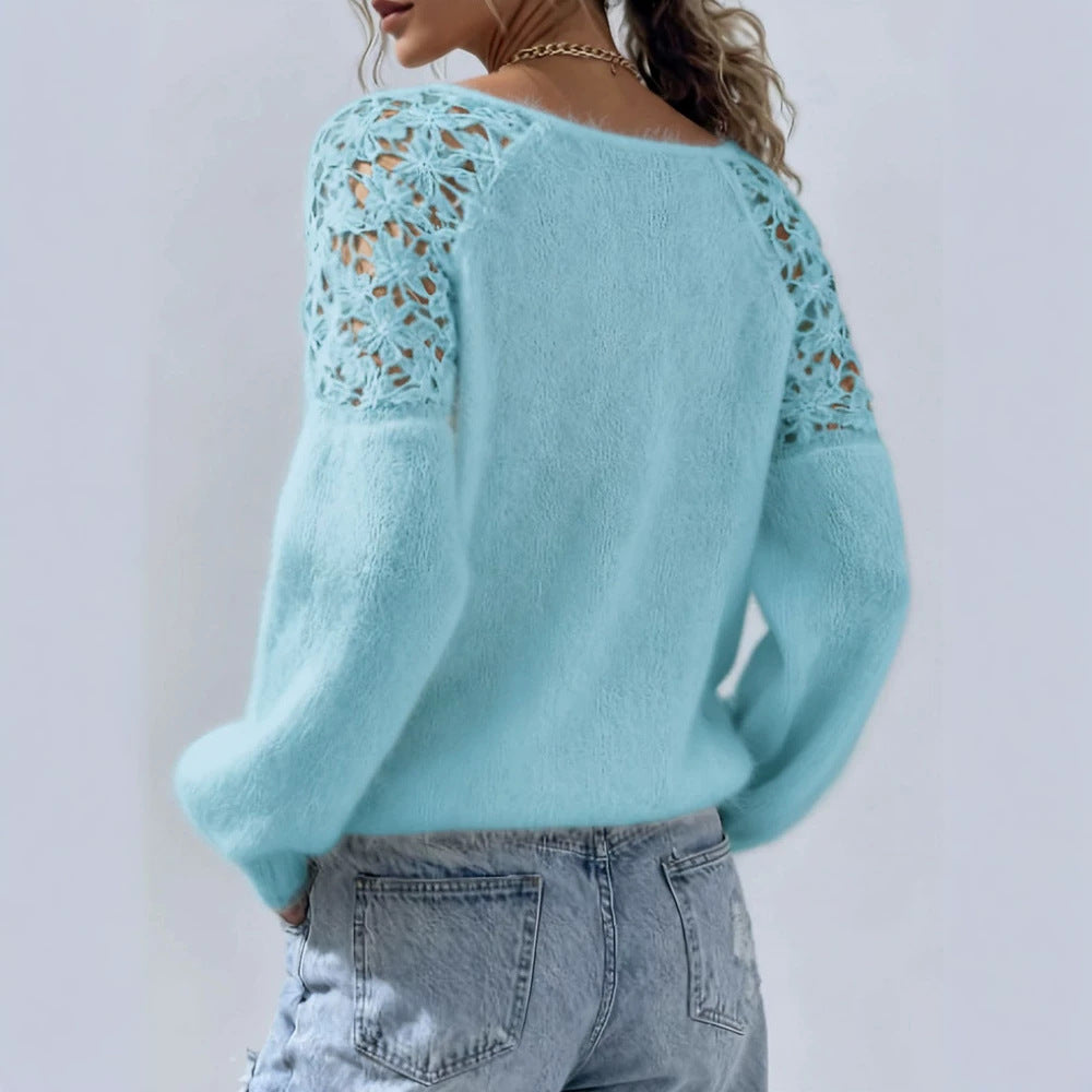 Crochet Long Knit Sweater Women's Pullover
