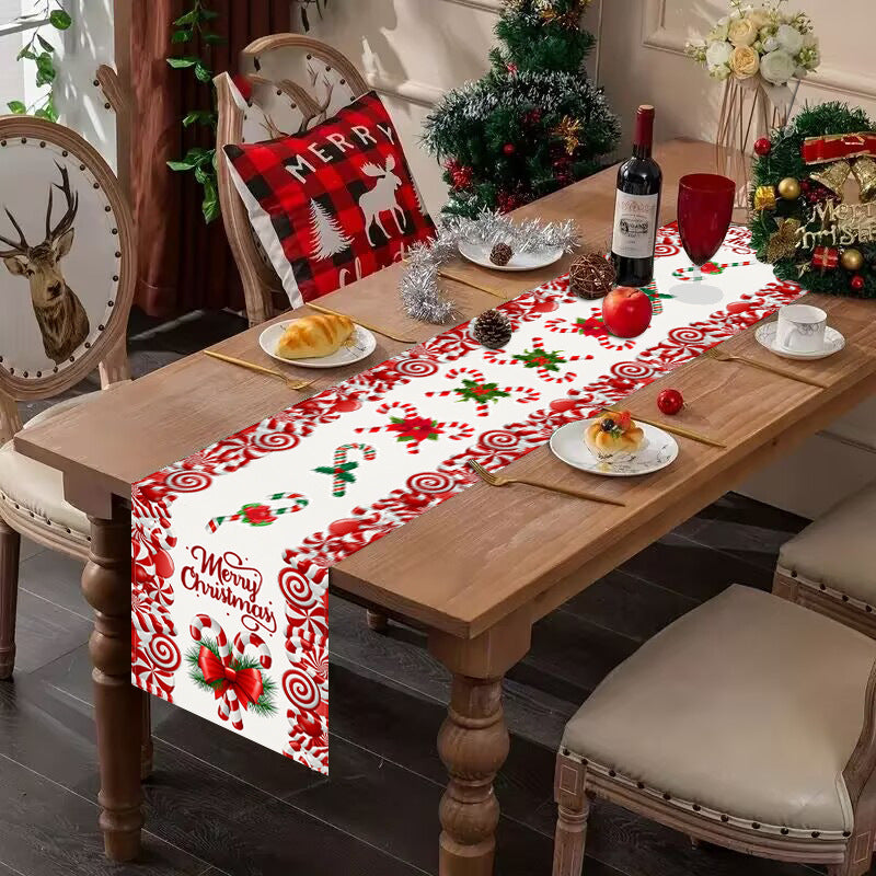 Christmas table flag candy letter printed tablecloth holiday party table decoration tablecloth pad white linen