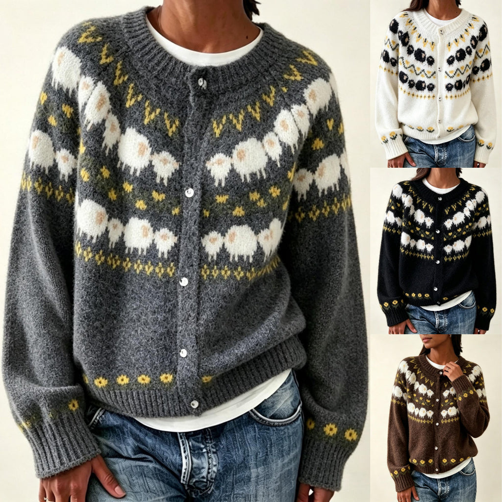 Round neck cardigan long sleeved sweater