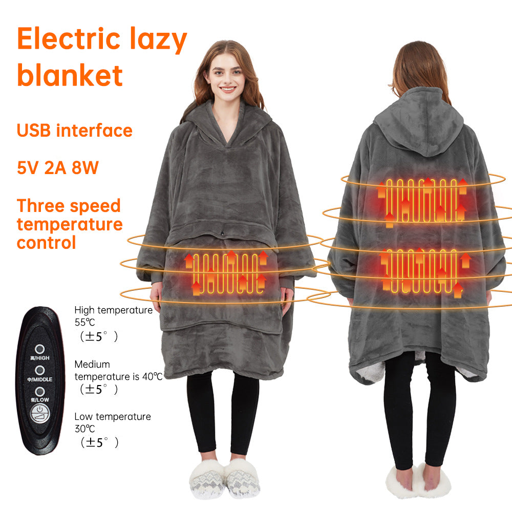USB carbon fiber heated lazy blanket can be worn in winter, thick heating, washable lazy hoodie electric blanket
