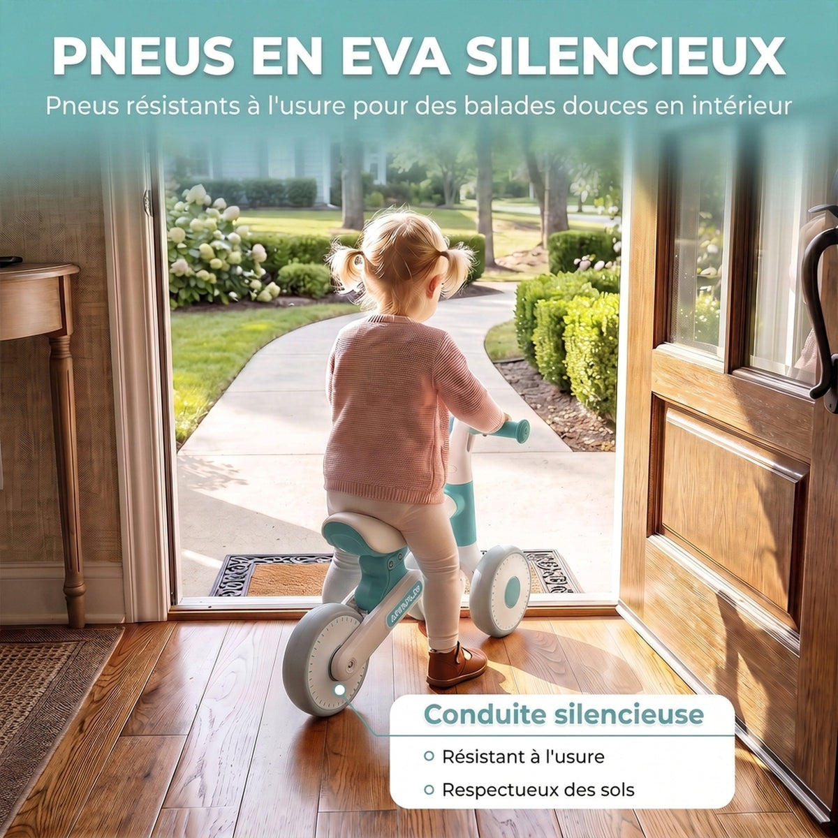 Draisienne Bébé 1-2 Ans Pliable, Siège Réglable, Direction Limitée à 135°, Pneus EVA Silencieux, 52x23x36,5cm, Bleu-5