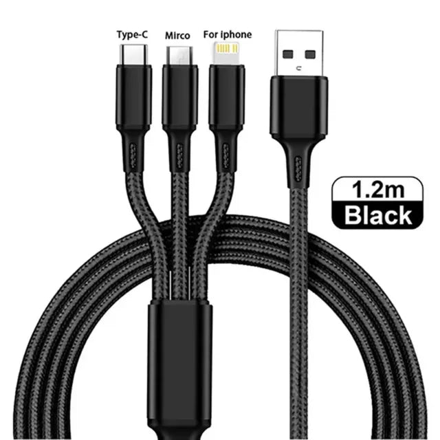 1.2M Charging Cable 3 In 1 USB Type C Charger Cord MultiPort Micro Cable For iPhone 15 14 Pro Max Samsung Galaxy Xiaomi 12