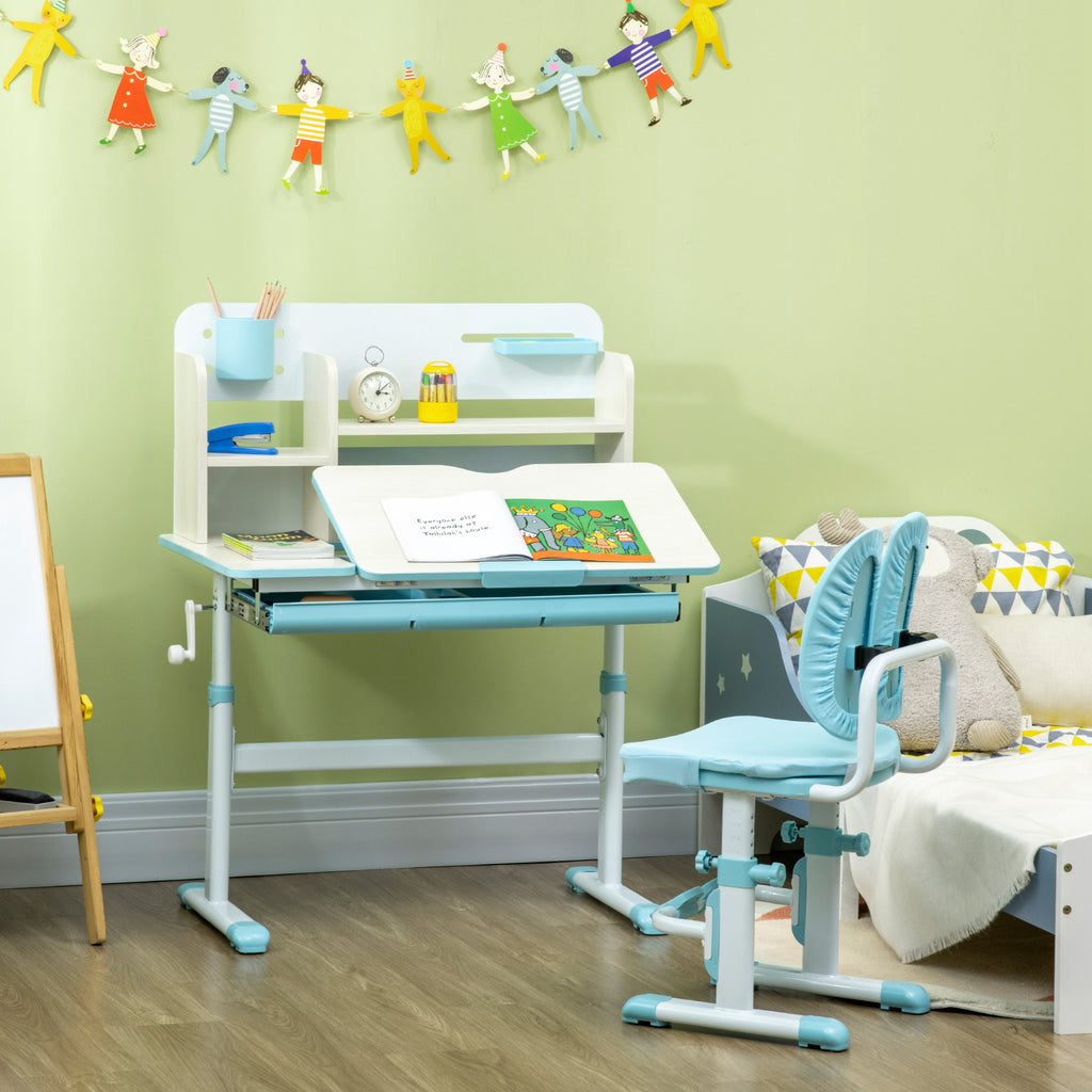 Ensemble bureau et chaise pour enfants hauteur réglable et plateau inclinable 0-60° table 80 x 52 x 88-109 cm bleu-9