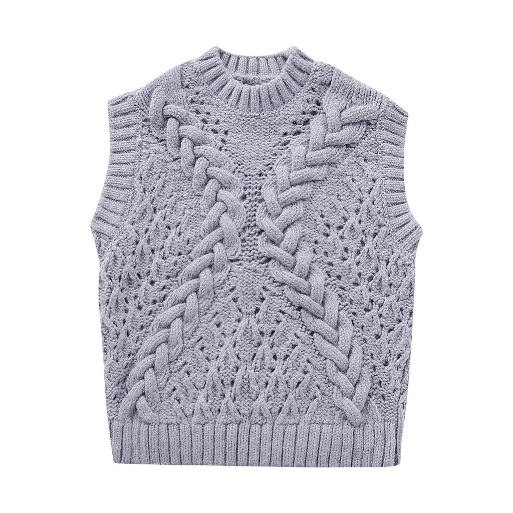 Women Fashion O Neck Sleeveless Twist Crochet Knitting Vest Sweater Female Chic Hollow Out Waistcoat Pullover Tops