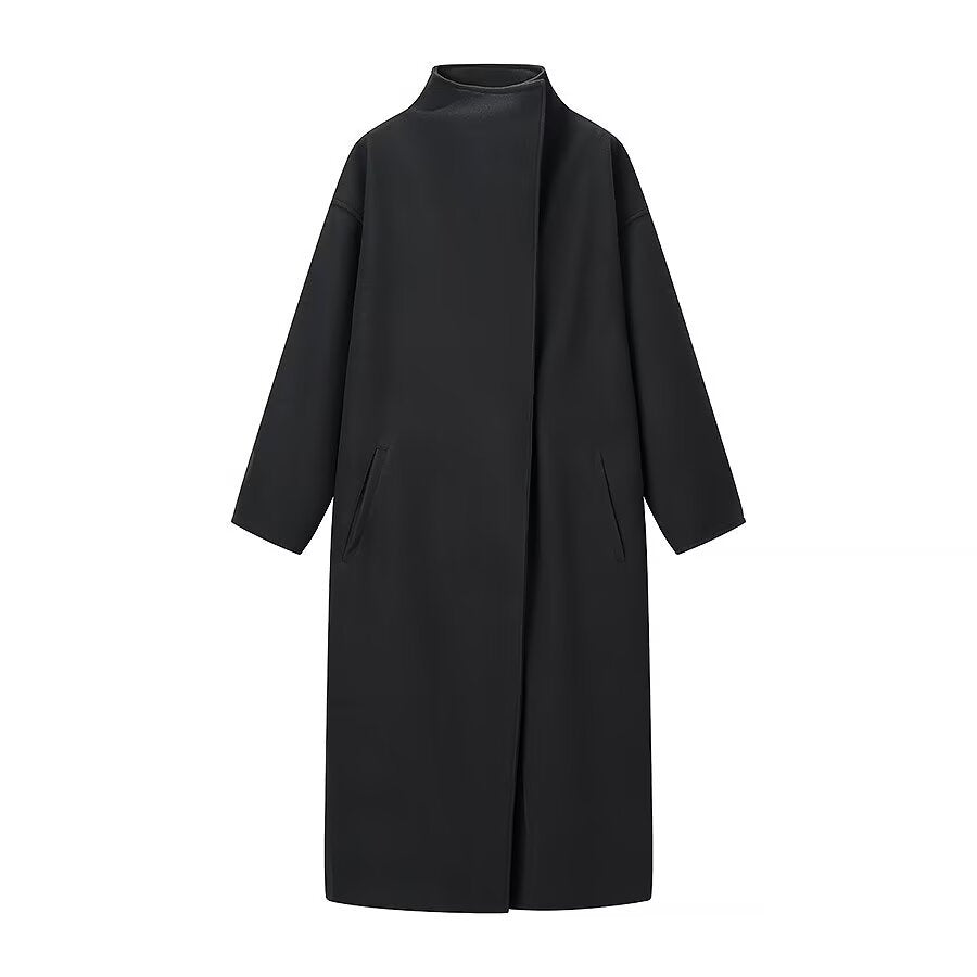 Solid color long woolen coat