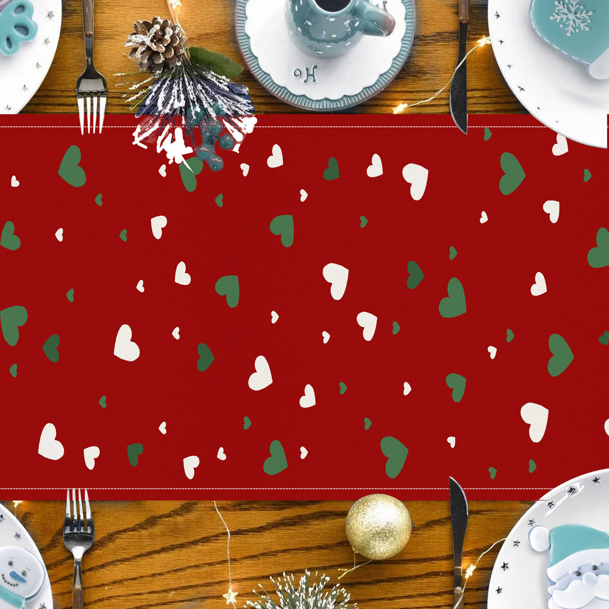 Christmas Dwarf Table Flag Holiday Table Decoration Tablecloth Linen Love Printed Tablecloth