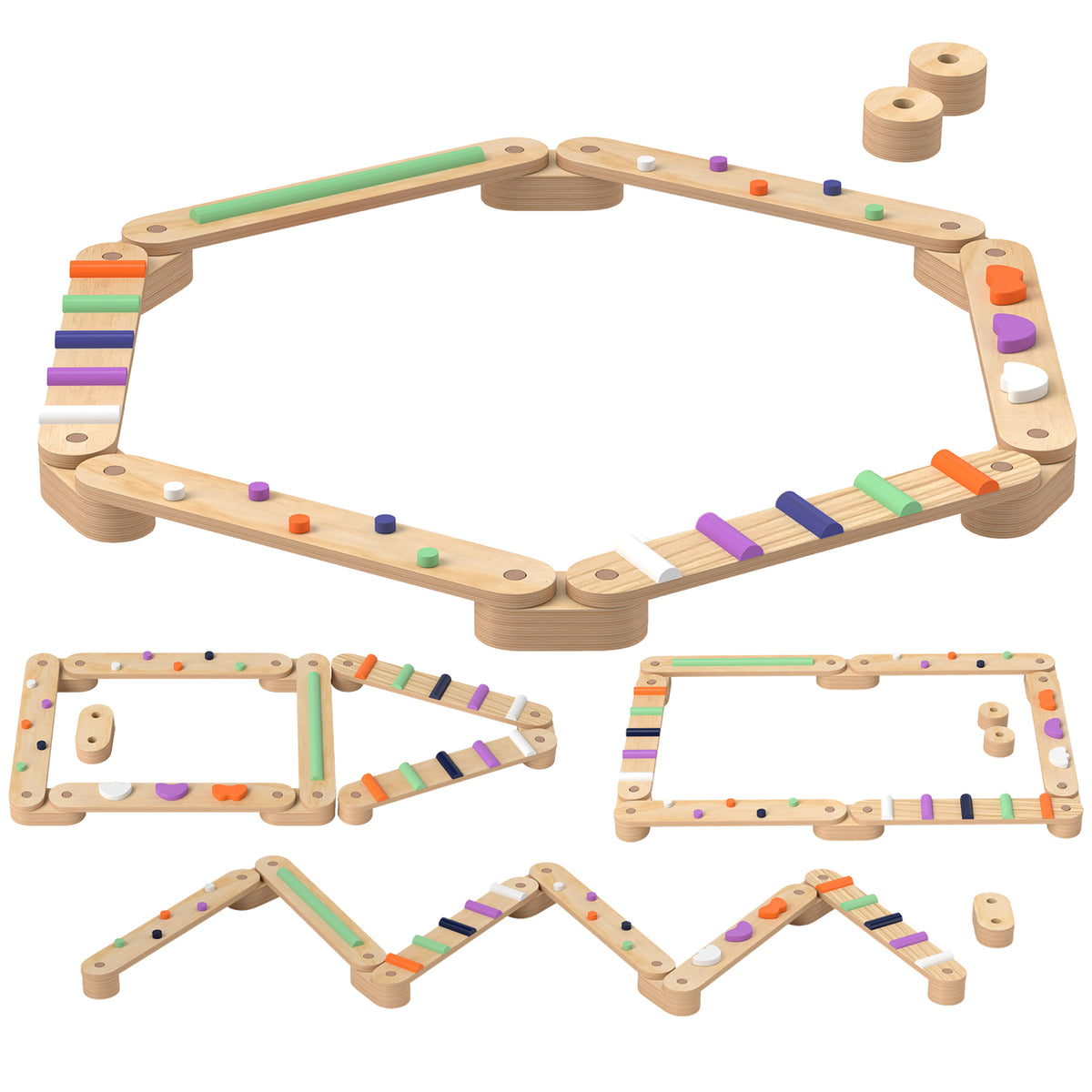 Poutre d'équilibre en bois pour enfants 3-8 ans avec pierres d'obstacle colorées, intérieur et extérieur-0