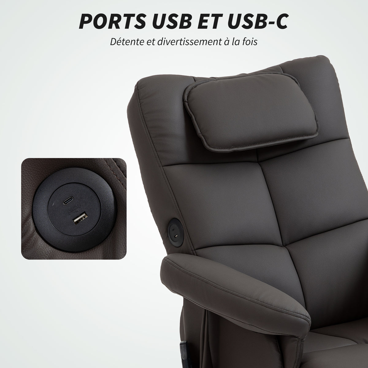 Fauteuil massant avec repose-pied, dossier inclinable jusqu'à 135°, coffre de rangement, télécommande-6