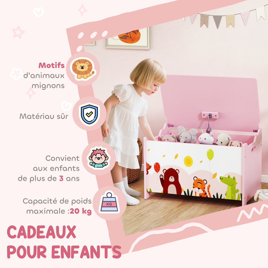 Coffre à jouet enfant coffre de rangement enfant couvercle rabattable motif animal 60 x 37 x 39 cm rose-6