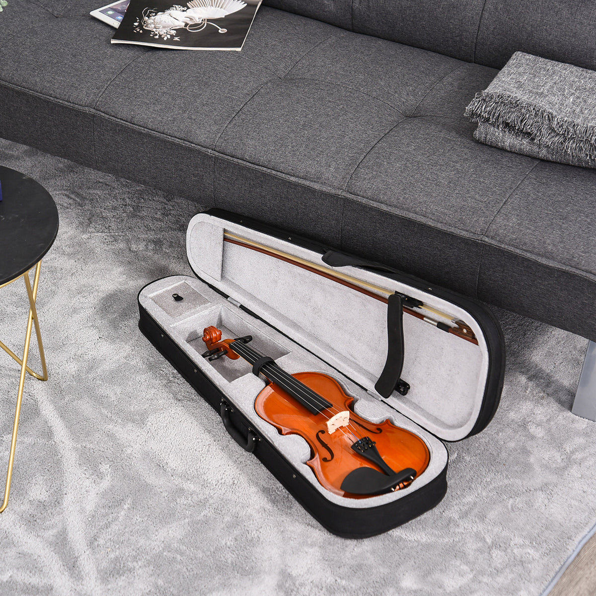 Violon 4/4 pleine grandeur avec étui, accordeur, épaulière, archet, colophane, cordes rechange et chiffon-9