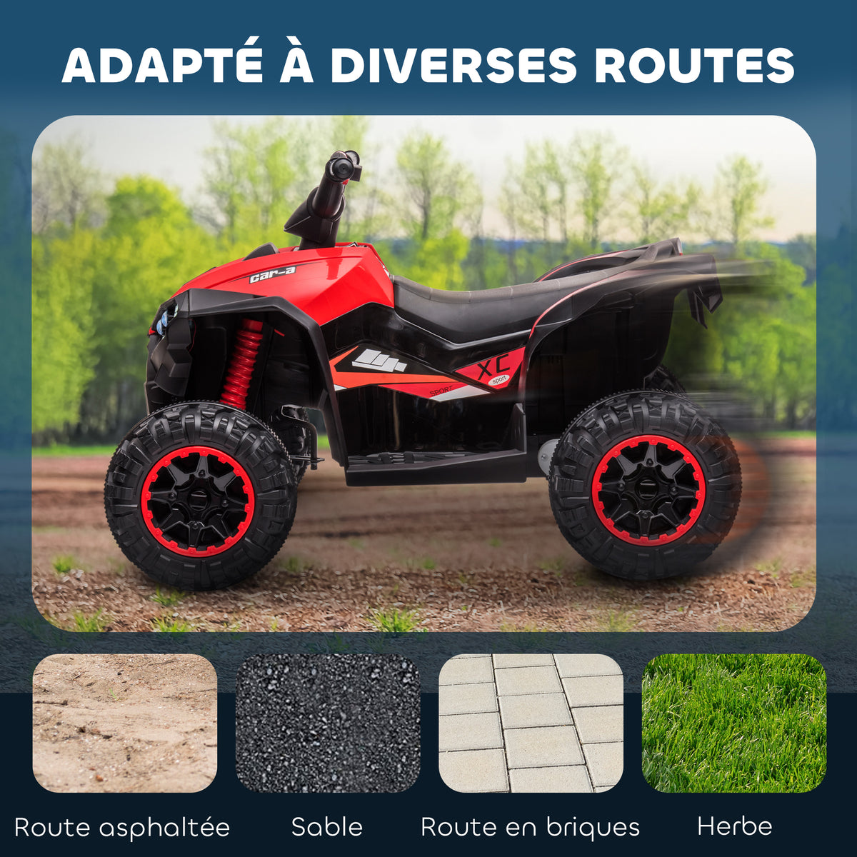 Quad électrique enfant de 3 à 5 ans 12 V 2 moteurs 2 vitesses 3-6 km/h phares LED klaxon rouge-4