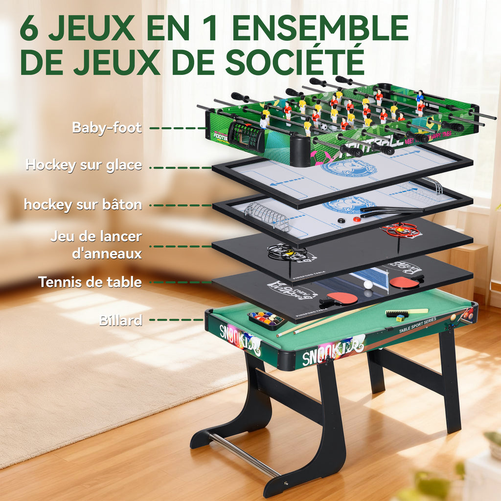 Table Multi-Jeux 6-en-1, Baby-Foot, Billard, Ping-Pong, Hockey, Jeu d'Anneaux, 118x104x71cm, Multicolore-3