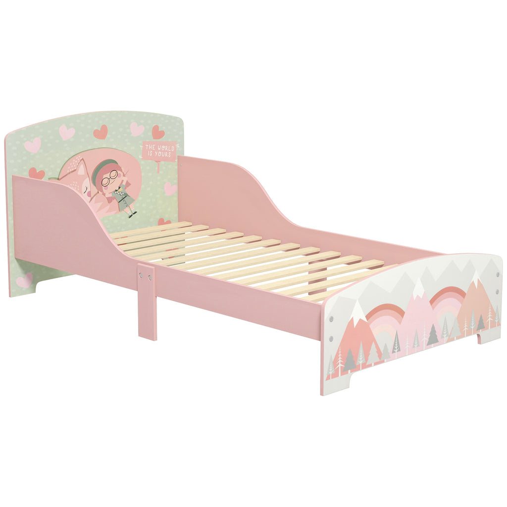 Lit pour enfant 3-6 ans avec barrières de sécurité et motifs dim. 77 x 143 x 60 cm sommier à lattes inclus - rose-0