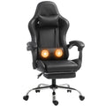 Chaise Gaming Ergonomique avec Coussin Lombaire Massant, Fauteuil Gaming Inclinable en Cuir Synthétique, Noir-0