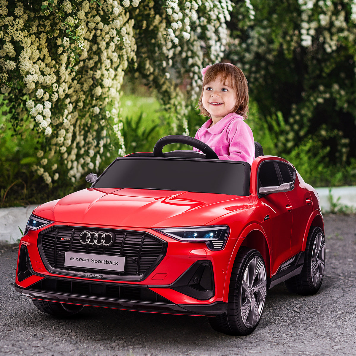 Voiture électrique enfants sous Licence Audi e-tron Sportback, véhicule électrique 12V Max. 5 Km/h avec télécommande 2,4G, phares LED, musique, klaxon, port USB, MP3, rouge-9