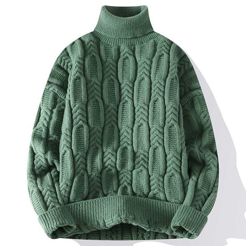 Anyang Dark Red Cable Knit Turtleneck Sweater Thickened Unisex Outerwear