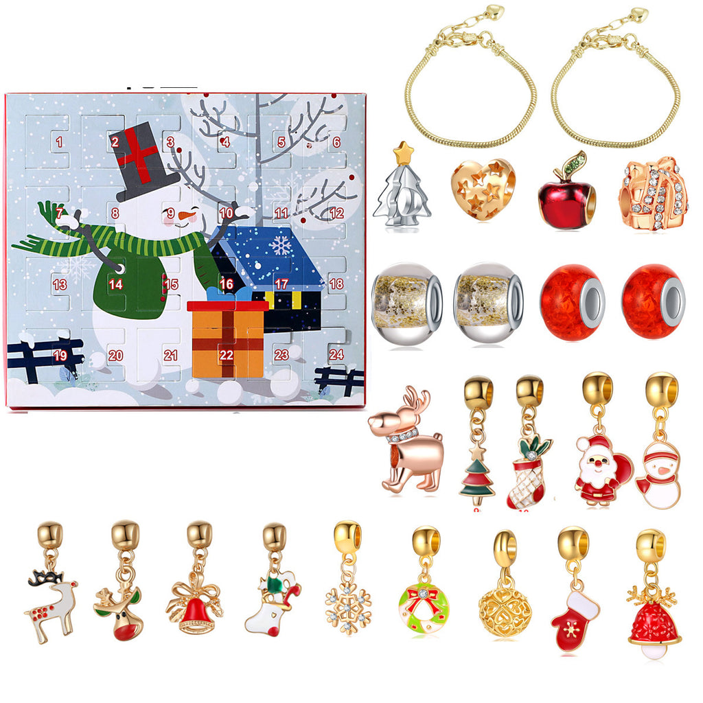 Christmas Decorations Gift Advent Calendar Fabric Bag Bracelet Necklace Beaded DIY Gift Set