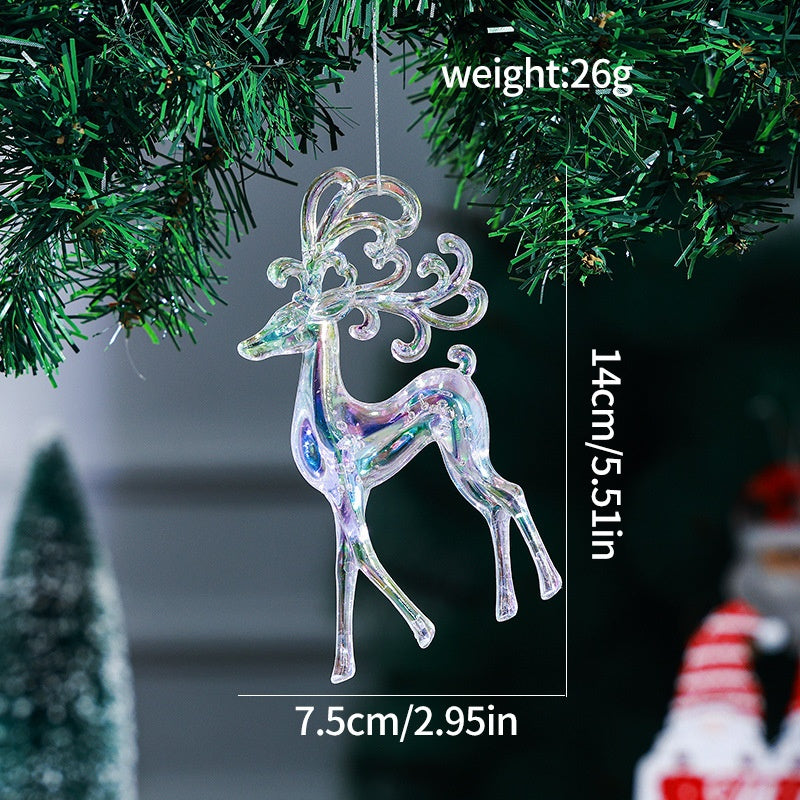 Acrylic Christmas Snowflake Reindeer Ornament Hanging Decoration Transparent Ice Crystal Snowflake Christmas Tree Decorative Atmosphere Arrangement