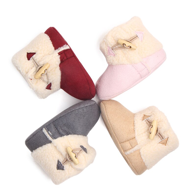Fashion Winter Baby Boots Infant Girls Boys Warm Ankle Snow Boots Toddler Fur Plush Insole Buckle Boots Shoes