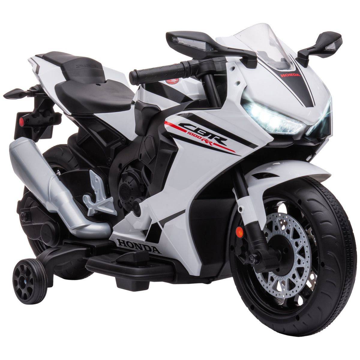 Moto Électrique Enfants sous Licence HONDA 6 V, 3 Km/h, Musique & Lumière, 2 Roues d'Entraînement, Blanc-0