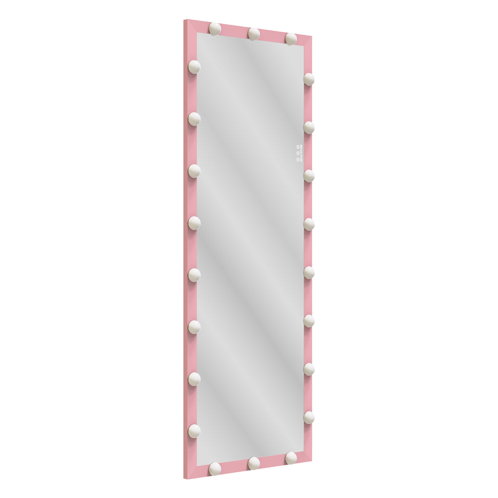62.6-inch x 23.3-inch pink Hollywood illuminated full body vanity mirror with 3 color modesstanding floor mirror touch control
