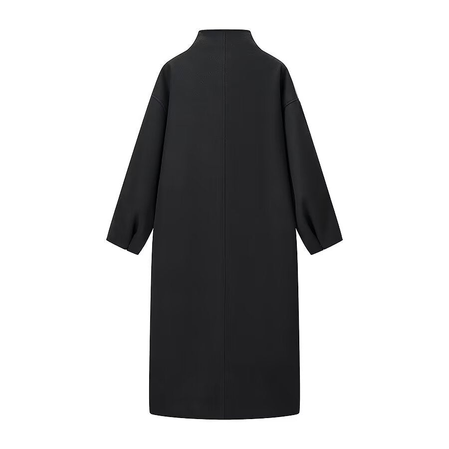 Solid color long woolen coat