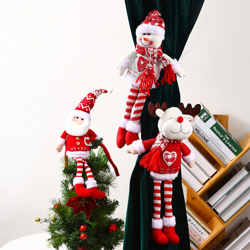 Christmas Decoration Knitted Fabric Long Leg Santa Claus Curtain Buckle Pendant