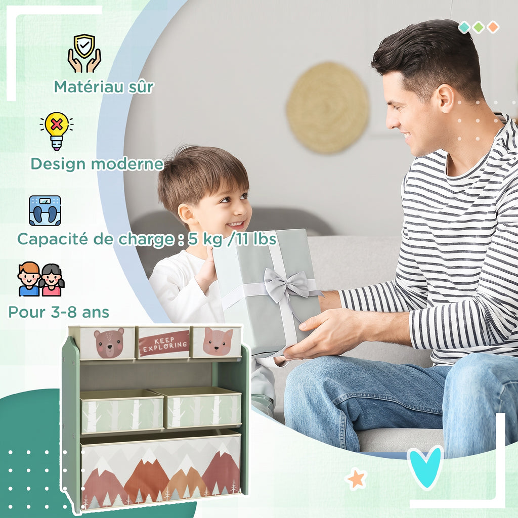 Meuble de rangement enfant avec 6 boîtes amovibles en tissu non tissé Organisateur de jouets, étagère 63L x 30l x 66H cm-6